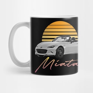 Mazda Miata (White) / Retro Style Sunset Design Mug